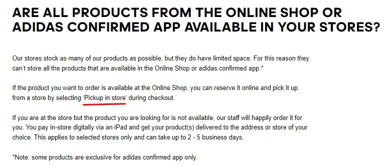 Does Adidas Do in Store Pickup?